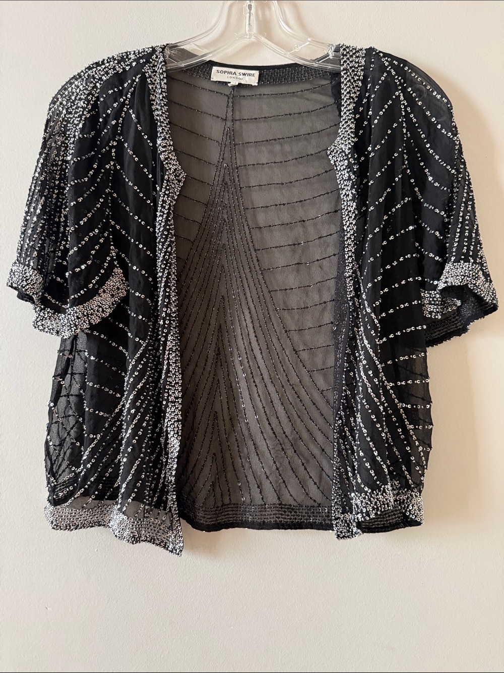 Black Beaded Open-Front Top